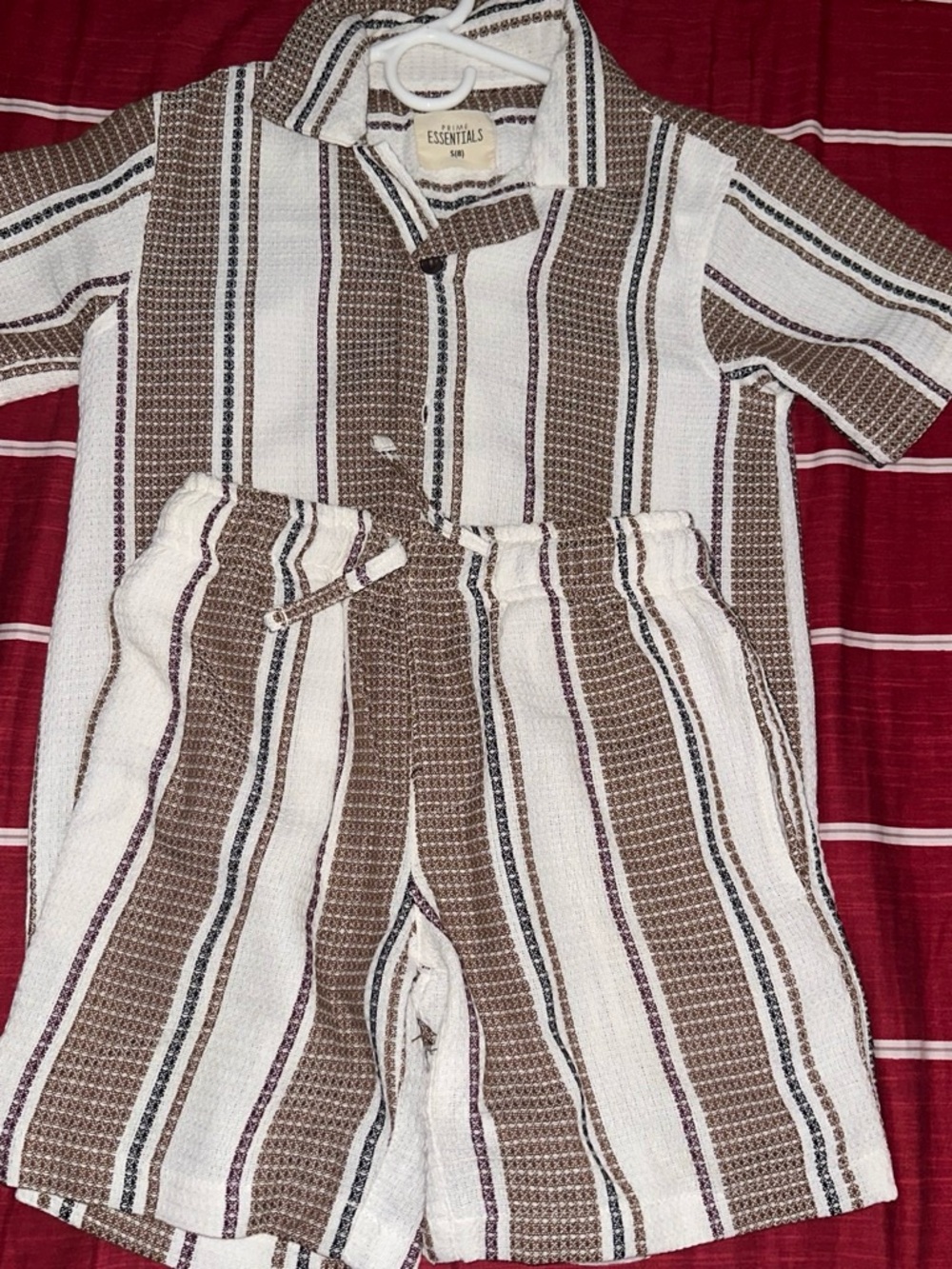 Essentials Brown and White Striped Button-Up Shirt